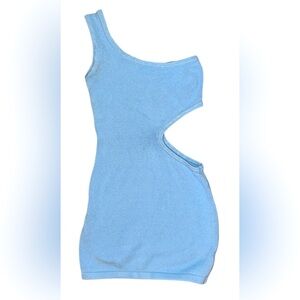 Edikted One-Shoulder Light Blue Cutout Dress medium